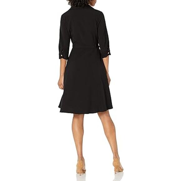 SHARAGANO Women's Button Front Pleated Shirt Casual Dress Size 18W In Very Black - Picture 2 of 11
